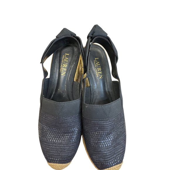 Lauren Ralph Lauren Womens Black Espadrille Wedge Sandals Shoes 7 SKU 7986 - Picture 9 of 12